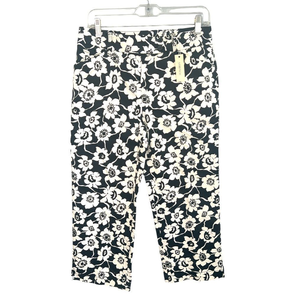 Jones New York black and white floral capris Women’s 4 ~ New w Tags